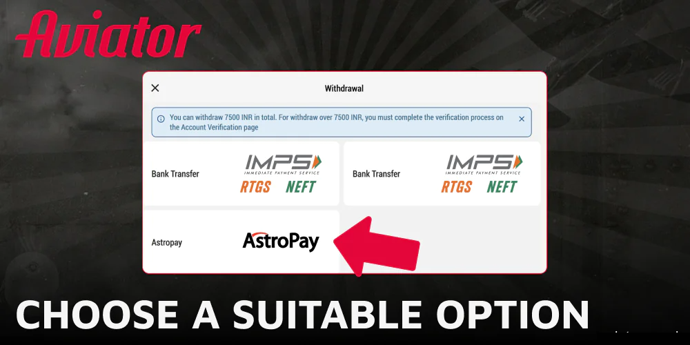 Choose a suitable option to withdraw money from Aviator