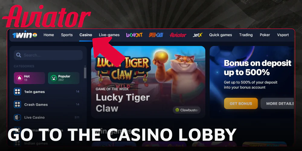 Go to the casino lobby to start playing Aviator