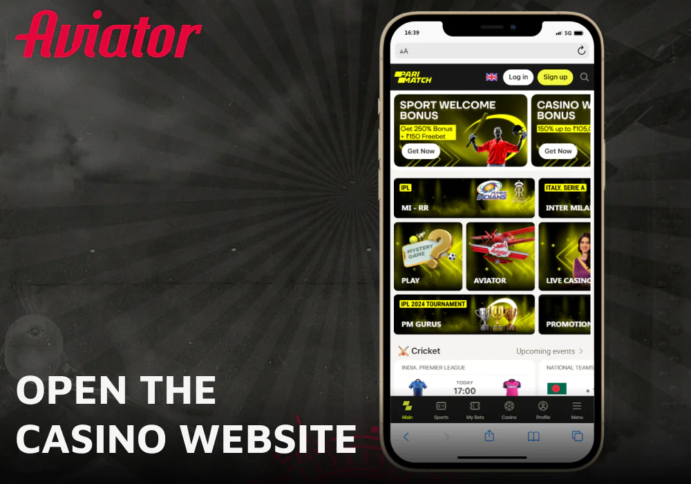 Open the casino website to find the Aviator app