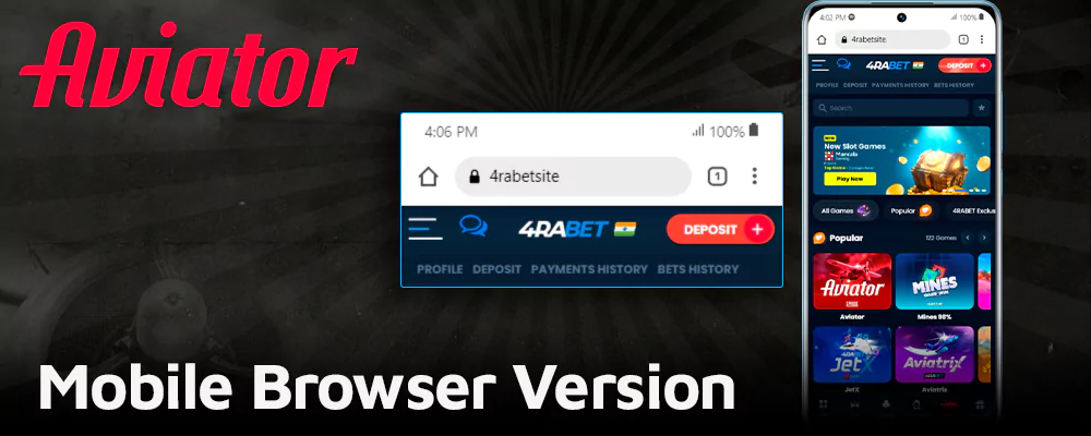 Play 4rabet Aviator in mobile browser