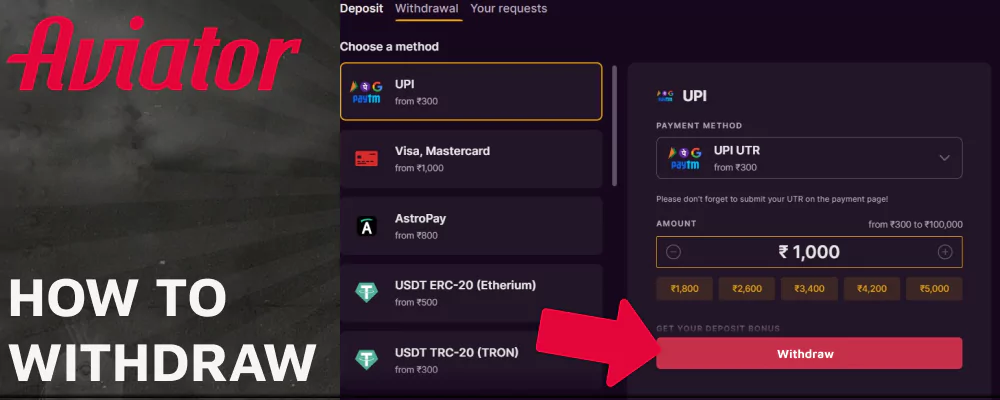Instructions on making withdrawals on PGKN for Aviator players from India