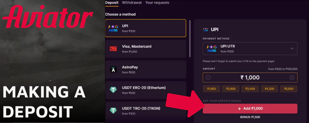 Instructions on making deposits on PGKN for Aviator players from India